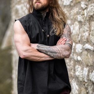 Camicia senza maniche con colletto dritto e lacci "Louis" Nera