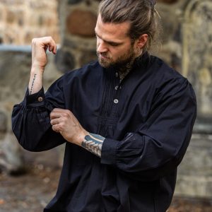 Camicia tablier con bottoni di legno "Oswald" Nera