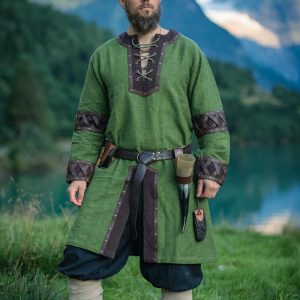 Tunica vichinga da uomo "Leif" con appliques in cuoio