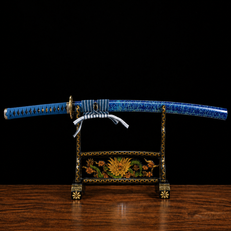 Katana Inazuma (Acciaio Damasco Blu)