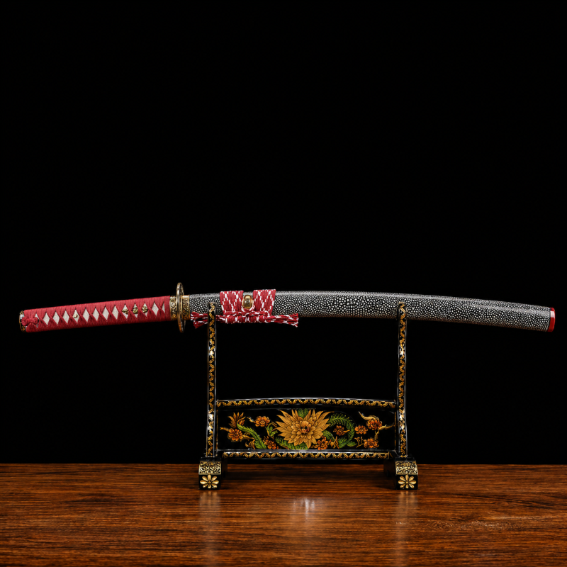 Katana Tachibana (Acciaio T10 con Hamon Autentico e Pelle di Razza)