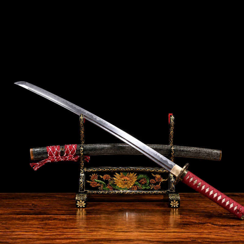 Katana Tachibana (Acciaio T10 con Hamon Autentico e Pelle di Razza)