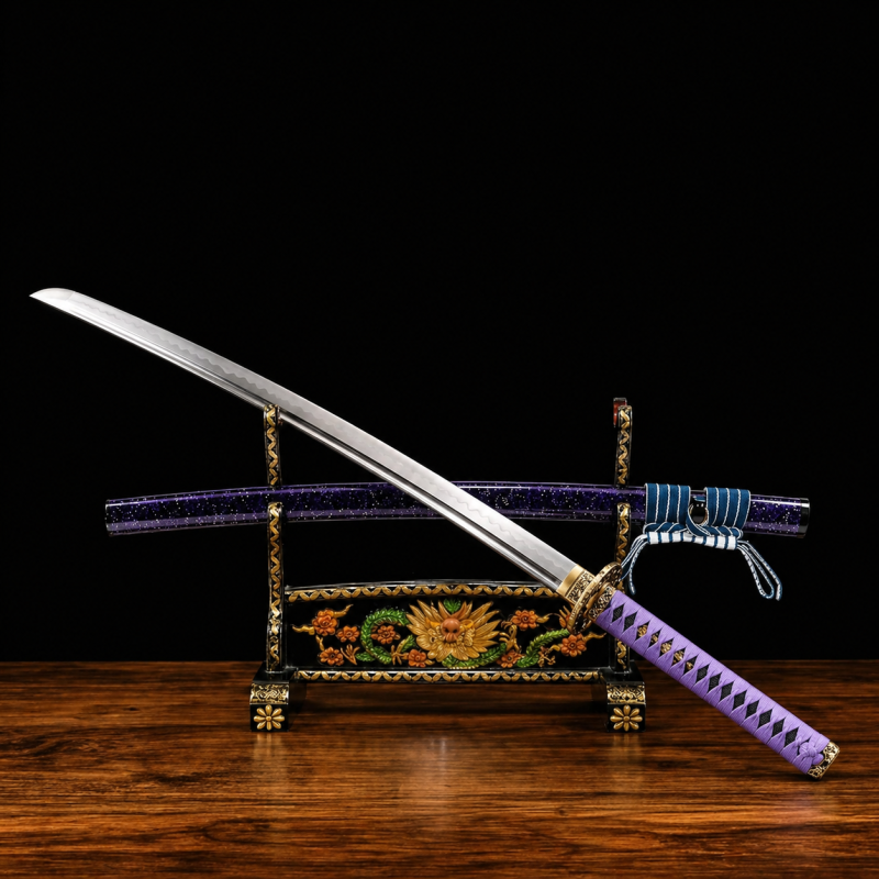 Katana Murasaki (Acciaio Damasco con Hamon)