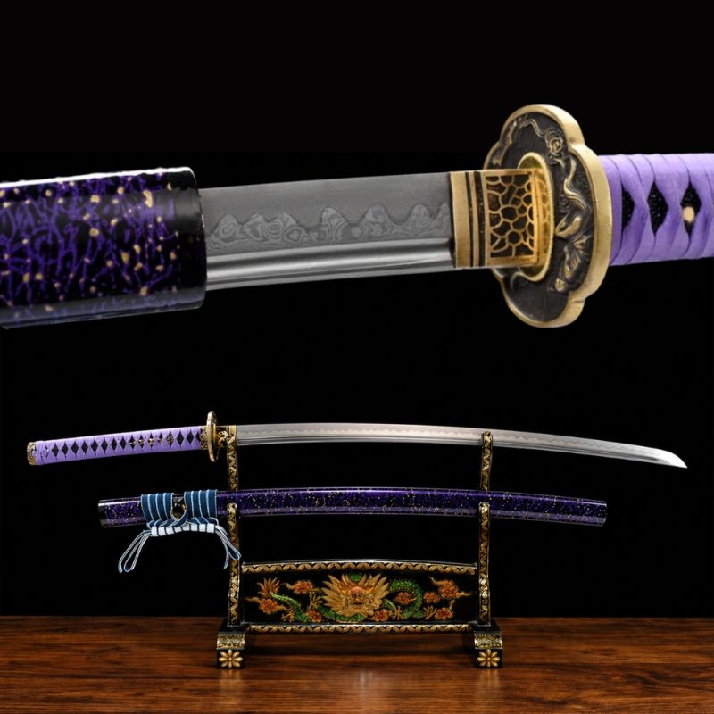 Katana Murasaki (Acciaio Damasco con Hamon)