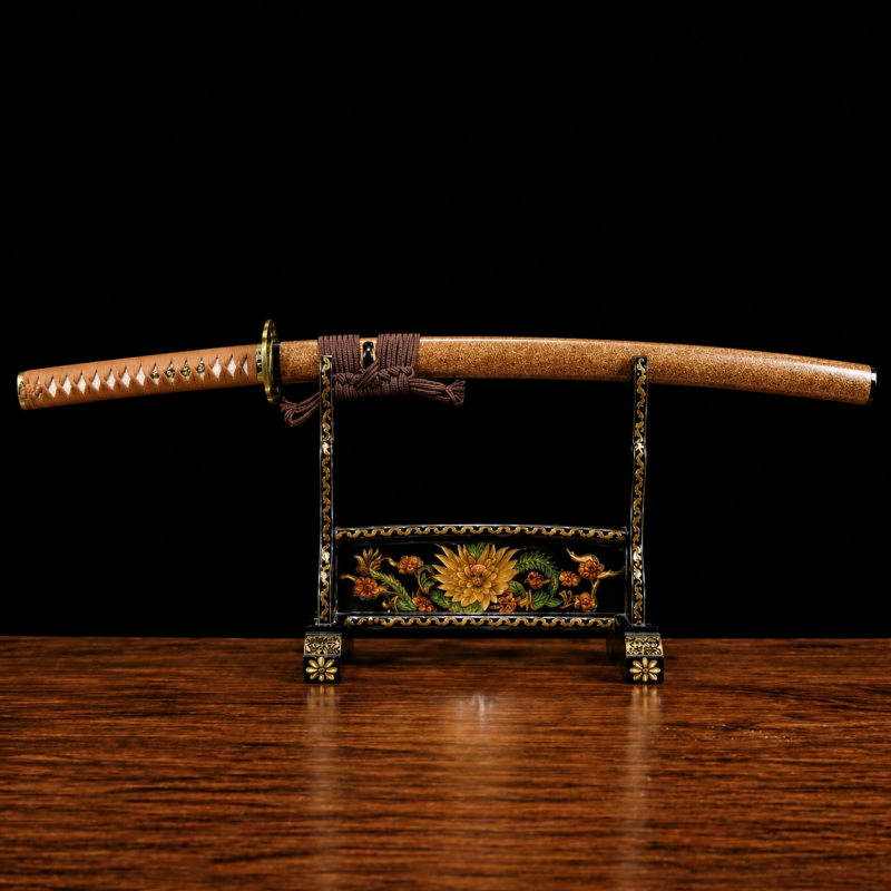Katana Kihaku (Acciaio Damasco con Hamon Autentico e Pelle di Razza)