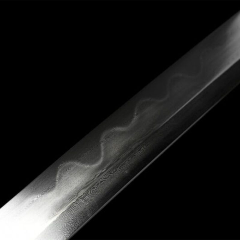 Katana Kihaku (Acciaio Damasco con Hamon Autentico e Pelle di Razza)
