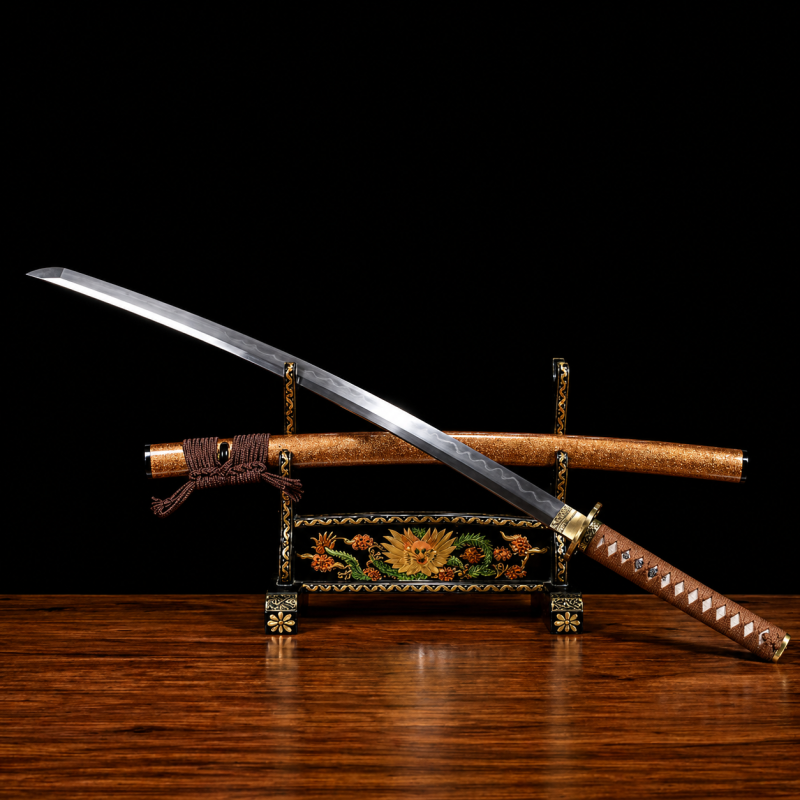 Katana Kihaku (Acciaio Damasco con Hamon Autentico e Pelle di Razza)