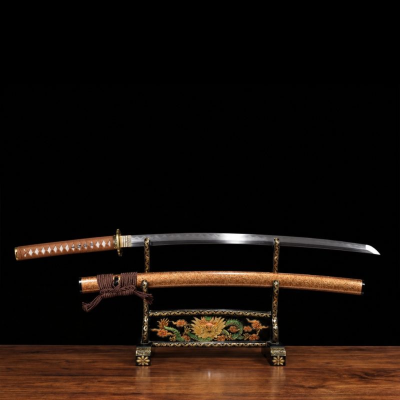 Katana Kihaku (Acciaio Damasco con Hamon Autentico e Pelle di Razza)