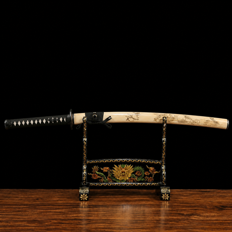 Katana Tsubaki (Acciaio Damasco con Vera Pelle di Razza)
