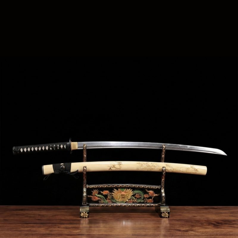 Katana Tsubaki (Acciaio Damasco con Vera Pelle di Razza)