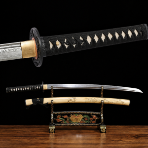 Katana Tsubaki (Acciaio Damasco con Vera Pelle di Razza)