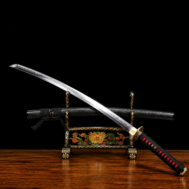 Katana Mikazuki (Acciaio T8 con Hamon Gunome Autentico e Pelle di Razza)
