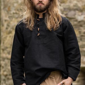 Camicia medievale in cotone spesso "Anton" Nera