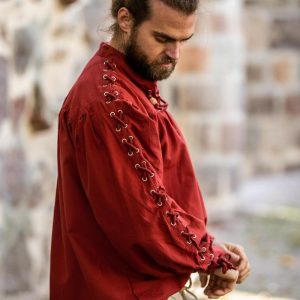 Camicia medievale con lacci con occhielli "Adrian" Rossa