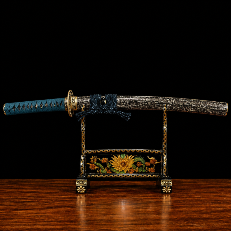 Katana tradizionale in Acciaio Damasco Dorato