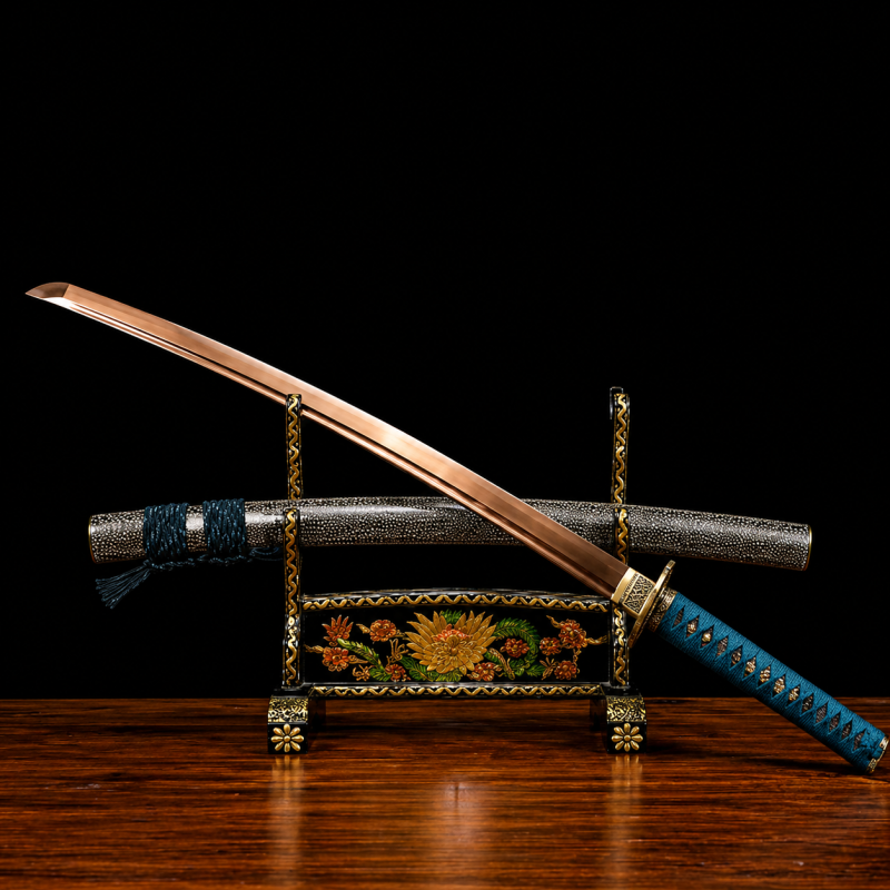 Katana tradizionale in Acciaio Damasco Dorato